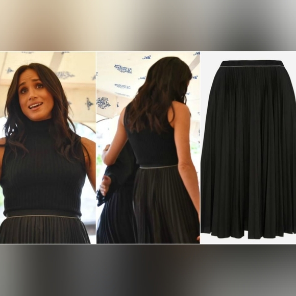Misha Nonoo Black Pleated 'Saturday' Pleated Skirt Midi Meghan Markle Size S NWT - Picture 5 of 12